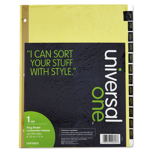 Image of Universal® Deluxe Preprinted Simulated Leather Tab Dividers With Gold Printing, 12-Tab, Jan. To Dec., 11 X 8.5, Buff, 1 Set