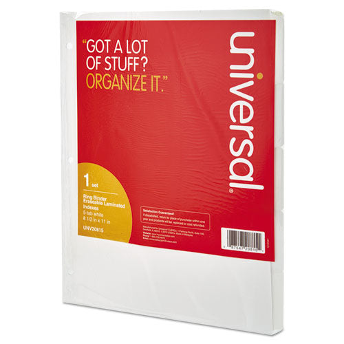 Image of Universal® Deluxe Write-On/Erasable Tab Index, 5-Tab, 11 x 8.5, White, White Tabs, 1 Set