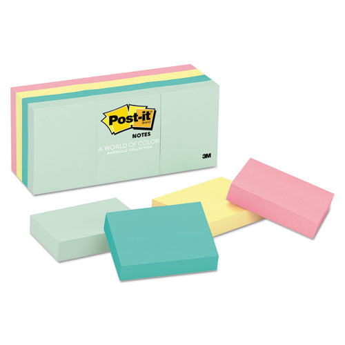 Image of Post-it® Notes Original Pads in Beachside Cafe Collection Colors, 1.38" x 1.88", 100 Sheets/Pad, 12 Pads/Pack