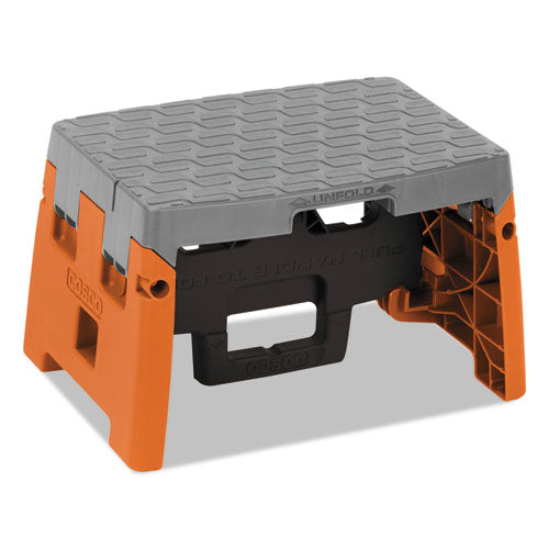 Image of Cosco® Folding Step Stool, 1-Step, 300 Lb Capacity, 8.5" Working Height, Orange/gray