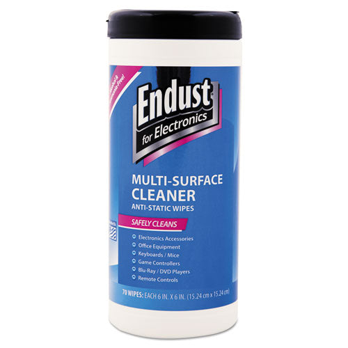 Image of Endust® Antistatic Premoistened Wipes for Electronics, Cloth, 6 x 6, Unscented, 70/Tub