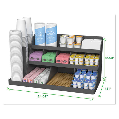 Image of Mind Reader Extra Large Coffee Condiment and Accessory Organizer, 14 Compartment, 24 x 11.8 x 12.5, Black