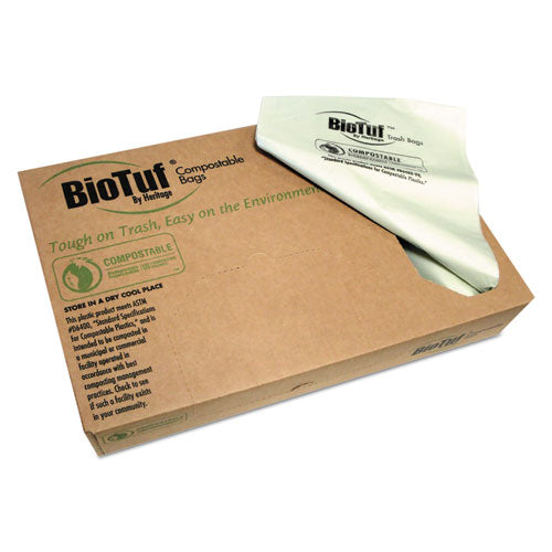 Image of Heritage Biotuf Compostable Can Liners, 45 gal, 0.9 mil, 40" x 46", Green, 25 Bags/Roll, 5 Rolls/Carton