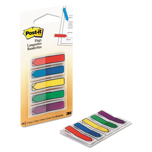 Image of Post-it® Flags Arrow 0.5" Page Flags, Blue/Green/Purple/Red/Yellow, 20/Color, 100/Pack