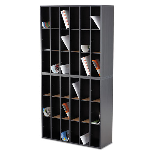 Image of Safco® Wood Mail Sorter with Adjustable Dividers, Stackable, 18 Compartments, 33.75 x 12 x 32.75, Black