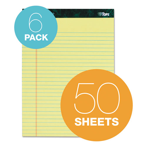 Image of TOPS Docket Ruled Perforated Pads, Wide/legal Rule, 50 Canary-Yellow 8.5 X 11.75 Sheets, 6/pack