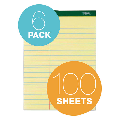 Image of TOPS Double Docket Ruled Pads, Pitman Rule Variation (offset Dividing Line - 3" Left), 100 Canary 8.5 X 11.75 Sheets, 6/pack