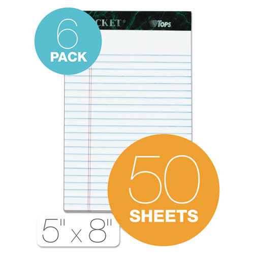 Image of TOPS Docket Ruled Perforated Pads, Narrow Rule, 50 White 5 X 8 Sheets, 6/pack