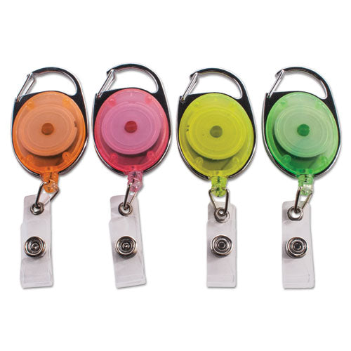 Image of Advantus Carabiner-Style Retractable ID Card Reel, 30" Extension, Assorted Neon Colors, 20/Pack