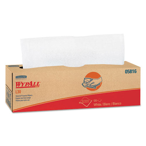 Image of WypAll® L30 Towels, POP-UP Box, 9.8 x 16.4, White, 120/Box, 6 Boxes/Carton
