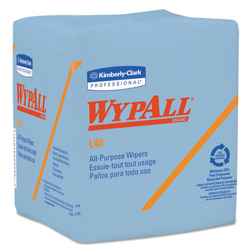 Image of WypAll® L40 Wiper, 1/4 Fold, Blue, 12.5 x 12, 56/Box, 12 Boxes/Carton