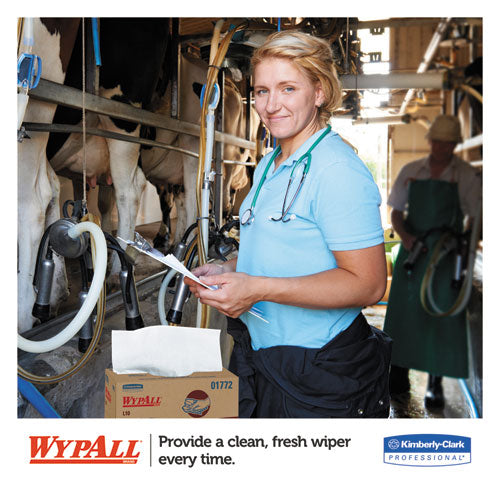 Image of WypAll® L10 SANI-PREP Dairy Towels, POP-UP Box, 1-Ply, 10.25 x 10.5, White, 110/Pack, 18 Packs/Carton