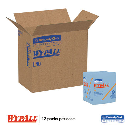 Image of WypAll® L40 Wiper, 1/4 Fold, Blue, 12.5 x 12, 56/Box, 12 Boxes/Carton