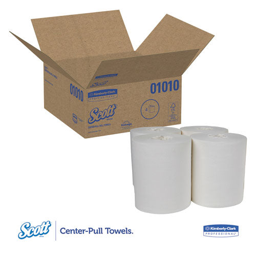 Image of Scott® Essential Center-Pull Towels, Absorbency Pockets, 2-Ply, 8 x 15, White, 500/Roll, 4 Rolls/Carton