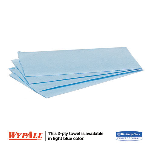 Image of WypAll® L10 Windshield Wipers, Banded, 2-Ply, 9.38 x 10.25, Light Blue, 140/Pack, 16 Packs/Carton