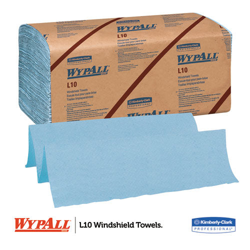Image of WypAll® L10 Windshield Wipers, Banded, 2-Ply, 9.38 x 10.25, Light Blue, 140/Pack, 16 Packs/Carton