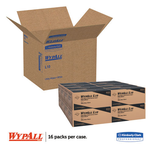 Image of WypAll® L10 Towels POP-UP Box, 1-Ply, 12 x 10.25, White, 125/Box, 18 Boxes/Carton
