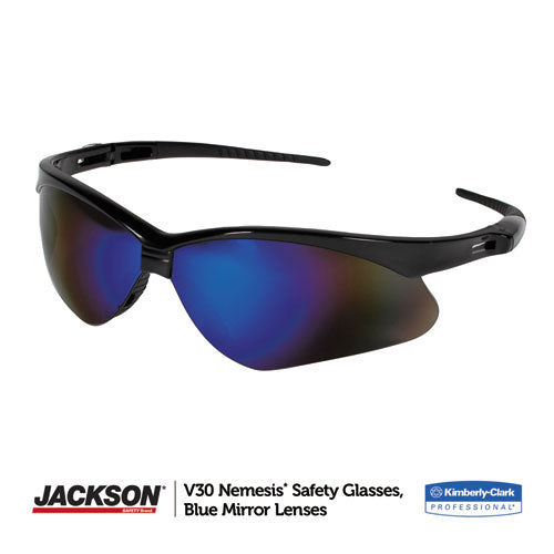 Image of KleenGuard Nemesis Safety Glasses, Black Frame, Blue Mirror Lens