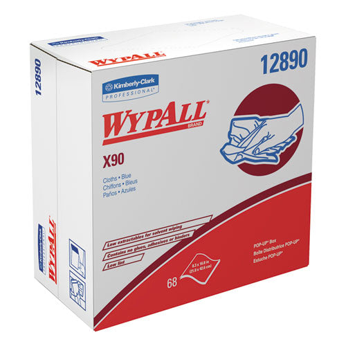 Image of WypAll® X90 Cloths, POP-UP Box, 2-Ply, 8.3 x 16.8, Denim Blue, 68/Box, 5 Boxes/Carton