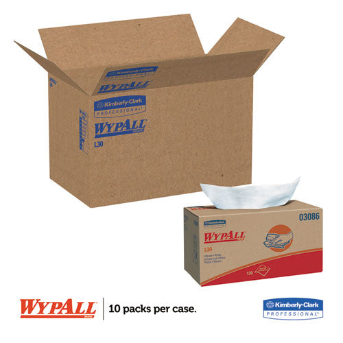 Image of WypAll® L30 Towels, POP-UP Box, 10 x 9.8, White, 120/Box, 10 Boxes/Carton