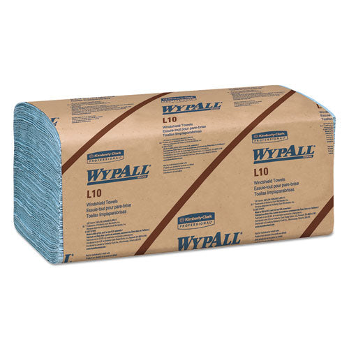 Image of WypAll® L10 Windshield Wipers, Banded, 2-Ply, 9.38 x 10.25, Light Blue, 140/Pack, 16 Packs/Carton