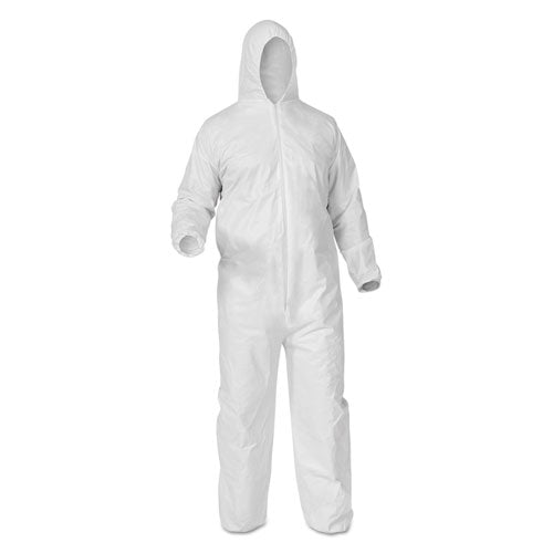 Image of KleenGuard A35 Liquid And Particle Protection Coveralls, Zipper Front, Hooded, Elastic Wrists And Ankles, X-Large, White, 25/carton