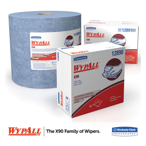 Image of WypAll® X90 Cloths, BRAG Box, 2-Ply, 11.1 x 16.8, Denim Blue, 136/Carton