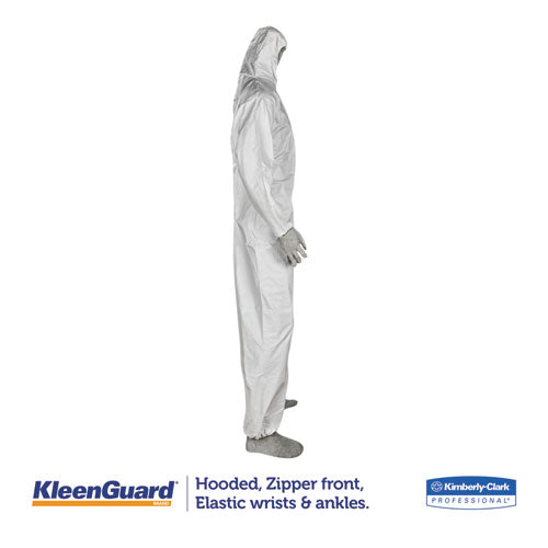 Image of KleenGuard A35 Liquid And Particle Protection Coveralls, Zipper Front, Hooded, Elastic Wrists And Ankles, X-Large, White, 25/carton