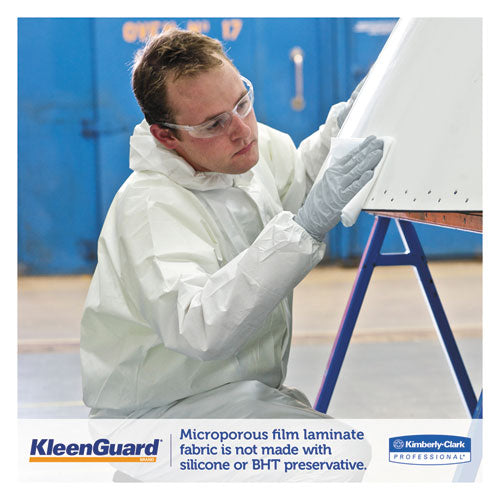 Image of KleenGuard A35 Liquid And Particle Protection Coveralls, Zipper Front, Hooded, Elastic Wrists And Ankles, Large, White, 25/carton