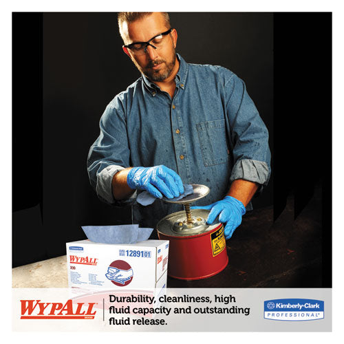 Image of WypAll® X90 Cloths, BRAG Box, 2-Ply, 11.1 x 16.8, Denim Blue, 136/Carton
