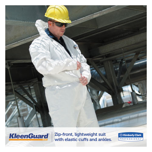 Image of KleenGuard A35 Liquid And Particle Protection Coveralls, Zipper Front, Hooded, Elastic Wrists And Ankles, X-Large, White, 25/carton