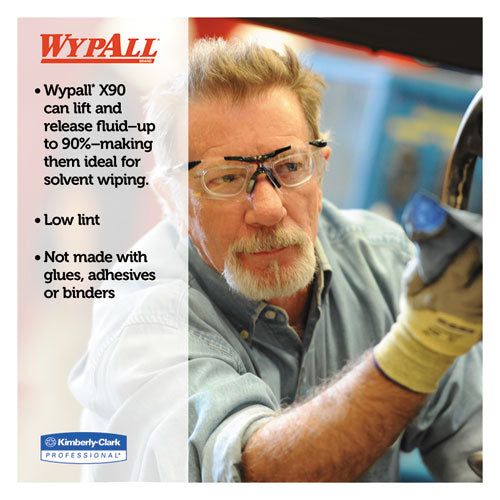 Image of WypAll® X90 Cloths, POP-UP Box, 2-Ply, 8.3 x 16.8, Denim Blue, 68/Box, 5 Boxes/Carton