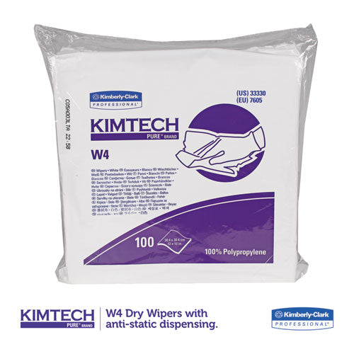 Image of Kimtech W4 Critical Task Wipers, Flat Double Bag, 12 x 12, Unscented, White, 100/Bag, 5 Bags/Carton