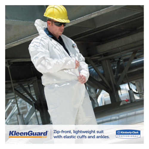 Image of KleenGuard A35 Liquid And Particle Protection Coveralls, Zipper Front, Hooded, Elastic Wrists And Ankles, Large, White, 25/carton