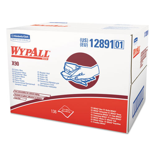 Image of WypAll® X90 Cloths, BRAG Box, 2-Ply, 11.1 x 16.8, Denim Blue, 136/Carton