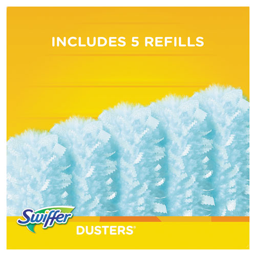 Image of Swiffer® Dusters Starter Kit, Dust Lock Fiber, 6" Handle, Blue/yellow, 6/carton