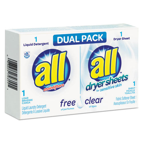 Image of All® Free Clear He Liquid Laundry Detergent/dryer Sheet Dual Vend Pack, 100/ctn