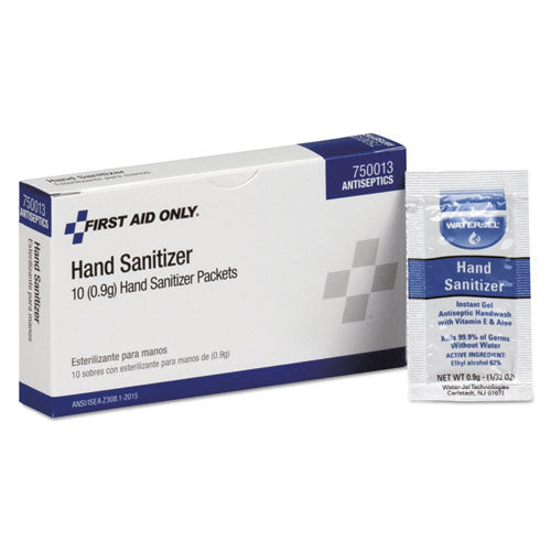 Image of First Aid Only Gel Hand Sanitizer Packets For Unitized And First Aid Stations, 0.9 G, Clean Scent, 10/box
