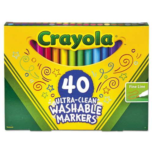 Image of Crayola® Ultra-Clean Washable Markers, Fine Bullet Tip, Assorted Colors, 40/set