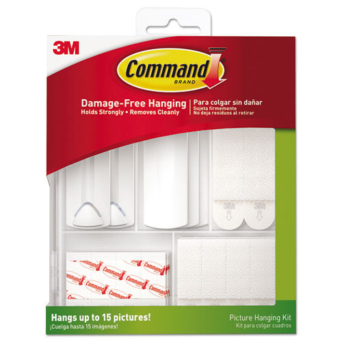 Image of Command Picture Hanging Kit, Assorted Sizes, Plastic, White/Clear, 1 lb; 4 lb; 5 lb Capacities 38 Pieces/Pack
