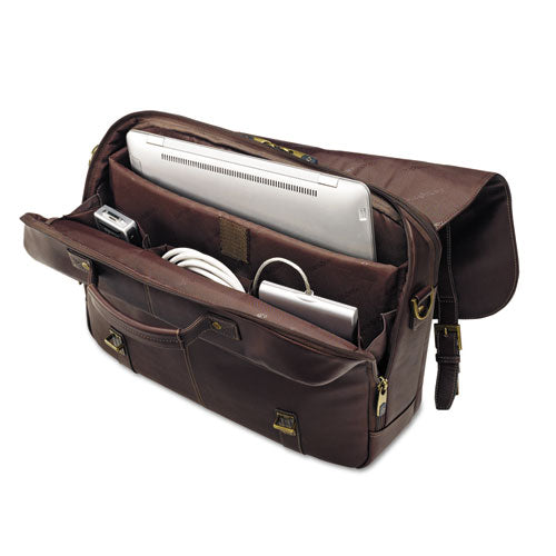 Image of Samsonite® Leather Flapover Case, Fits Devices Up to 15.6", Leather, 16 x 6 x 13, Brown