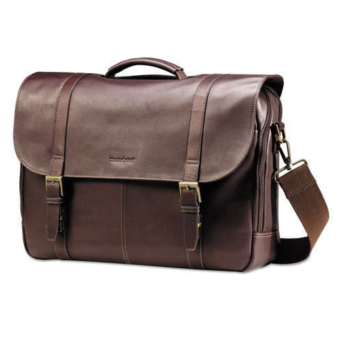 Image of Samsonite® Leather Flapover Case, Fits Devices Up to 15.6", Leather, 16 x 6 x 13, Brown