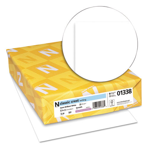 Image of Neenah Paper CLASSIC CREST Stationery, 93 Bright, 24 lb Bond Weight, 8.5 x 11, Avon White, 500/Ream