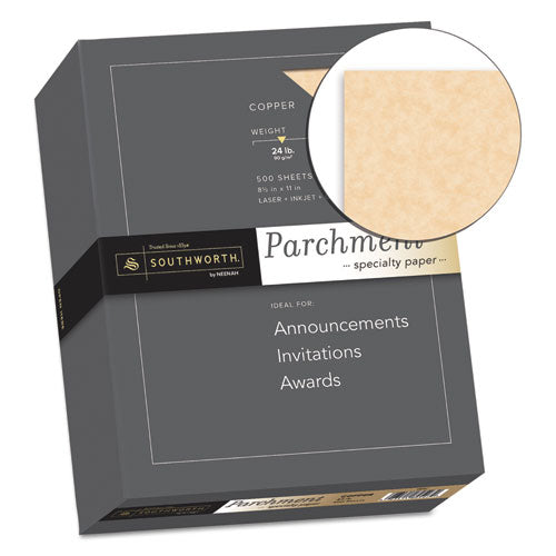 Image of Southworth® Parchment Specialty Paper, 24 lb Bond Weight, 8.5 x 11, Copper, 500/Box