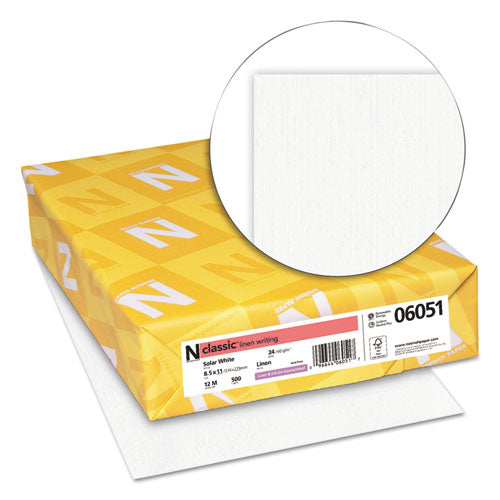 Image of Neenah Paper CLASSIC Linen Stationery, 97 Bright, 24 lb Bond Weight, 8.5 x 11, Solar White, 500/Ream