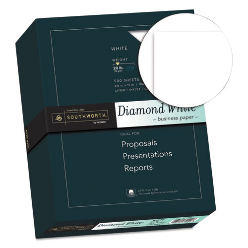 Image of Southworth® 25% Cotton Diamond White Business Paper, 95 Bright, 20 lb Bond Weight, 8.5 x 11, 500/Ream