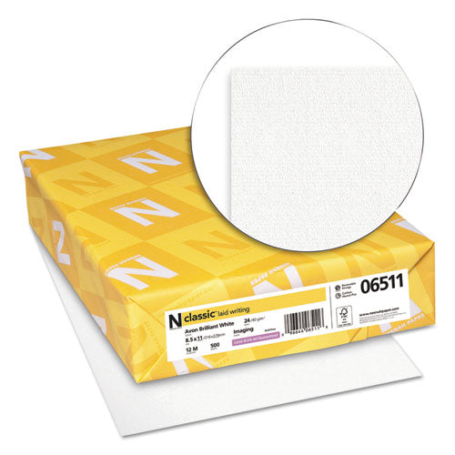 Image of Neenah Paper CLASSIC Laid Stationery, 93 Bright, 24 lb Bond Weight, 8.5 x 11, Avon White, 500/Ream
