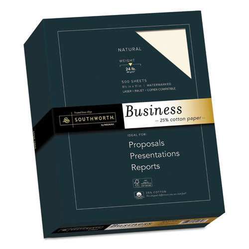 Image of Southworth® 25% Cotton Business Paper, 24 lb Bond Weight, 8.5 x 11, Natural, 500 Sheets/Ream