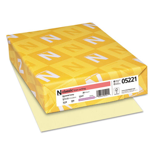 Image of Neenah Paper CLASSIC Linen Stationery, 24 lb Bond Weight, 8.5 x 11, Baronial Ivory, 500/Ream