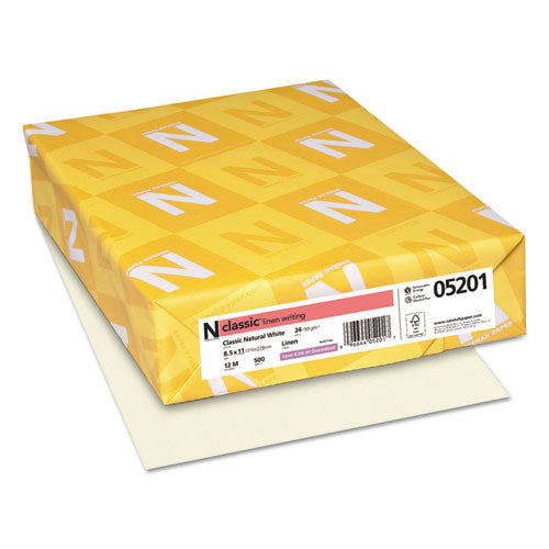 Image of Neenah Paper CLASSIC Linen Stationery, 24 lb Bond Weight, 8.5 x 11, Classic Natural White, 500/Ream